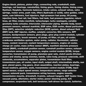 Partial List of Parts of a Class 8 Refuse truck